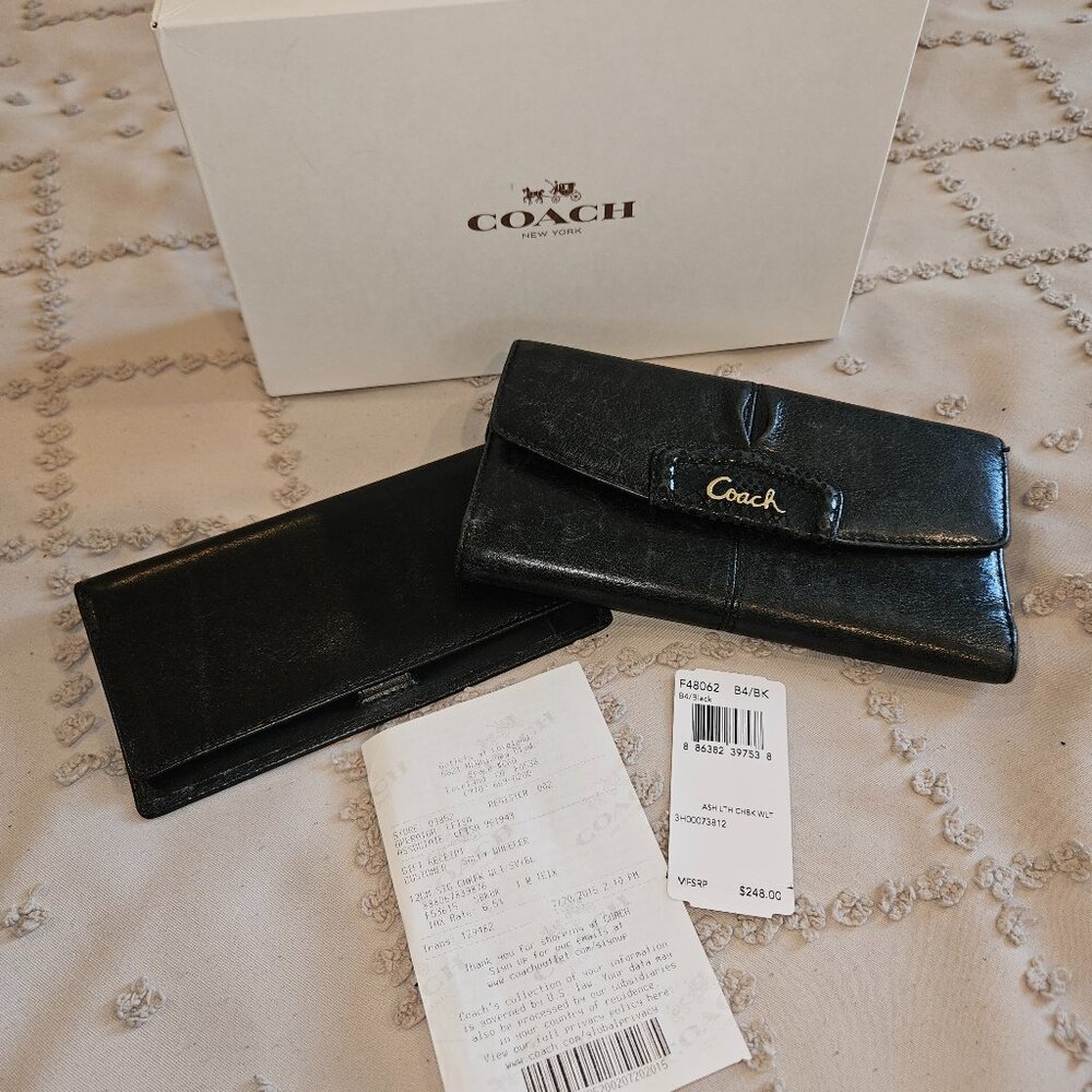 Coach Ashley Leather Black Wallet with Checkbook Cover
